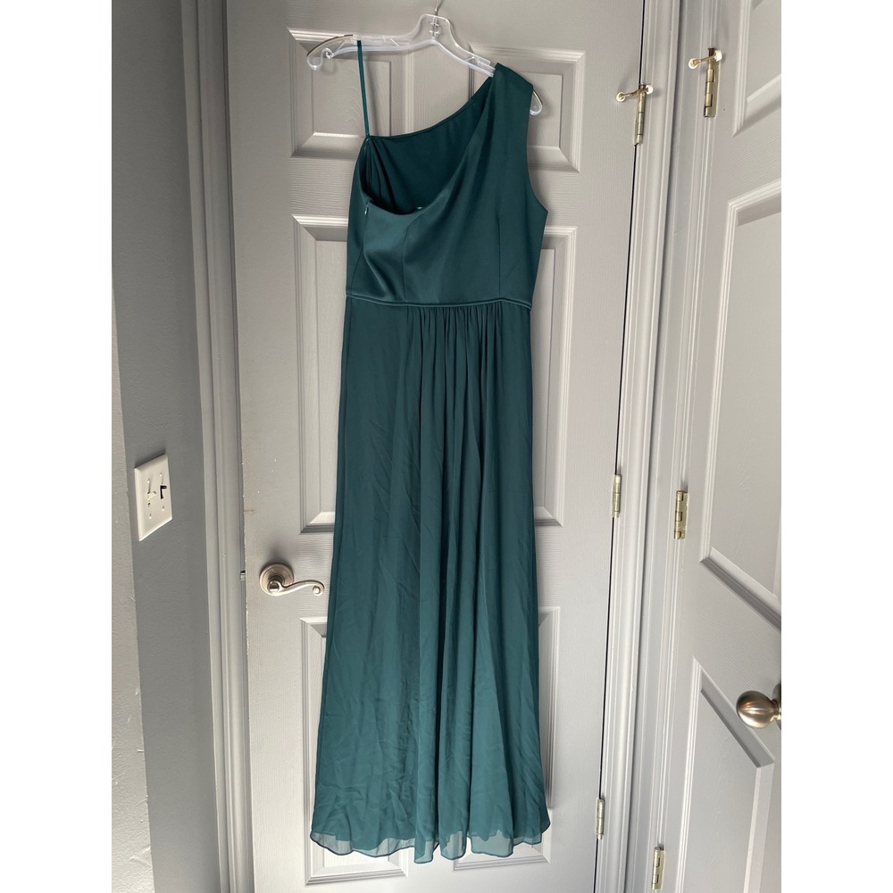 Adrianna Papell Womens One Shoulder Chiffon Gown Dress, Hunter, 12 US - Picture 3 of 6